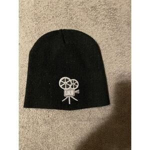 Black Beanie Hat Unisex One Size Film Projector Embroidered Logo Winter Knit